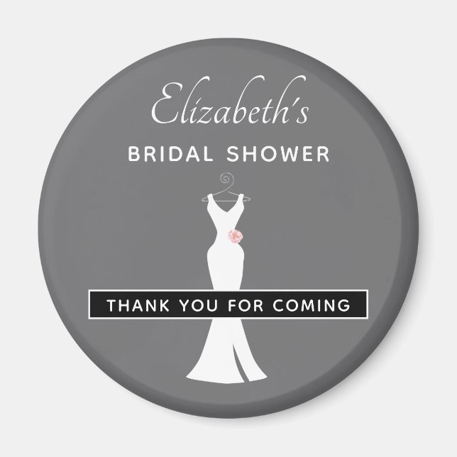 Elegant White Gown on Grey - Stylish Bridal Shower Magnet (Front)
