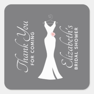 Elegant White Gown on Grey - Stylish Bridal Shower Square Sticker