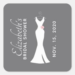 Elegant White Gown on Grey - Stylish Bridal Shower Square Sticker