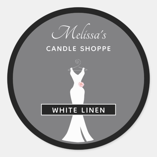 Elegant White Gown on Grey - Stylish Candle Classic Round Sticker (Front)