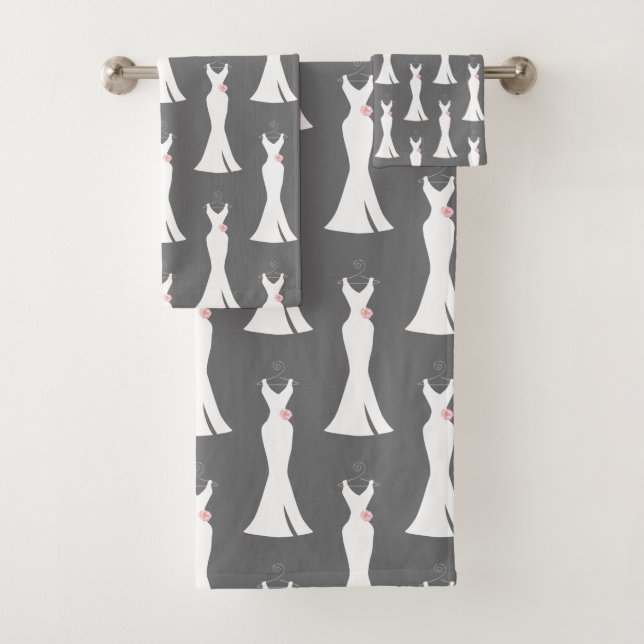 Elegant White Gown on Grey - Stylish Pattern Bath Towel Set (Insitu)