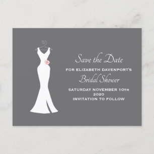 Elegant White Gown on Grey - Stylish Save the Date Invitation Postcard