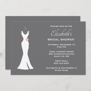 Elegant White Gown on Grey Stylish Simple Bridal Invitation