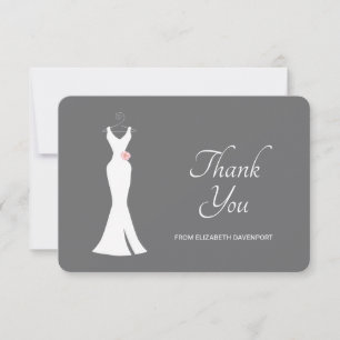 Elegant White Gown on Grey - Stylish Simple Bridal Thank You Card