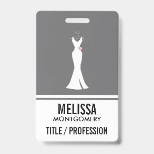 Elegant White Gown on Grey - Stylish Simple Desig ID Badge