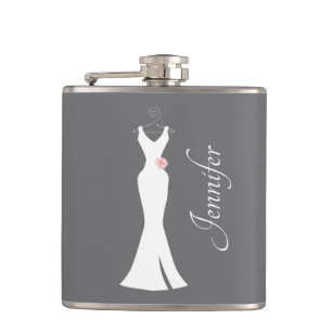 Elegant White Gown on Grey - Stylish Simple Design Hip Flask