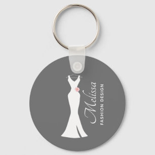 Elegant White Gown on Grey - Stylish Simple Design Key Ring