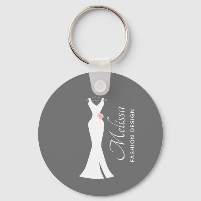 Elegant White Gown on Grey - Stylish Simple Design Key Ring (Front)