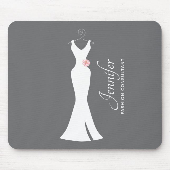 Elegant White Gown on Grey - Stylish Simple Design Mouse Mat (Front)