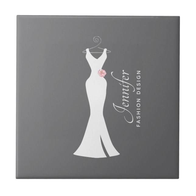 Elegant White Gown on Grey - Stylish Simple Design Tile (Front)