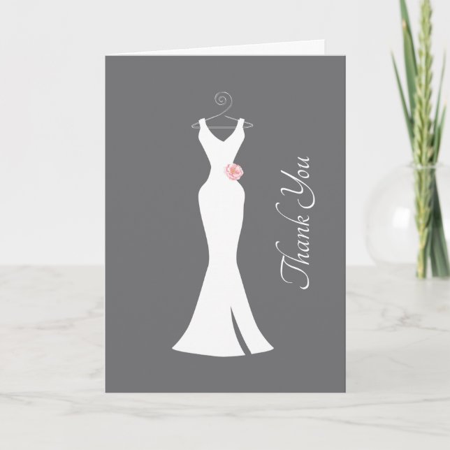 Elegant White Gown on Grey - Stylish Thank You Card (Front)