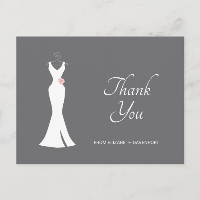 Elegant White Gown on Grey - Stylish Thank You Postcard (Front)