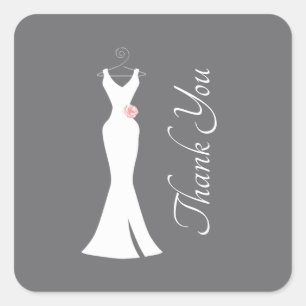 Elegant White Gown on Grey - Stylish Thank You Square Sticker