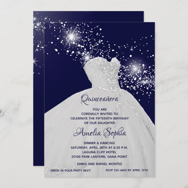 Elegant White Gown Quinceañera Invitations (Front/Back)