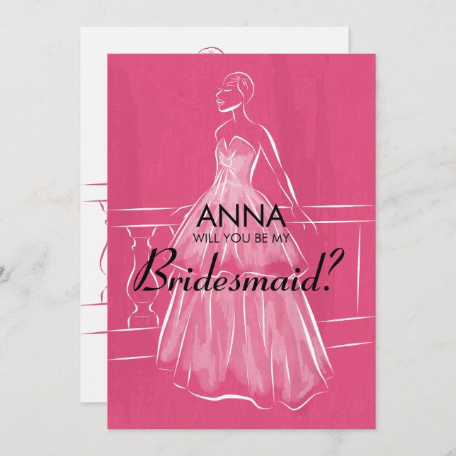 Elegant White Gown Will You Be My Bridesmaid Card (Front/Back)