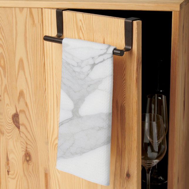 Elegant White Gray Personalized Marble Texture  Tea Towel (Thirds Fold)