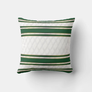Elegant White Green and Gold Stripes Geometric Cushion