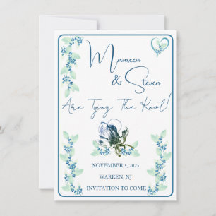 Elegant White, Green, & Blue Floral Save The Date Invitation