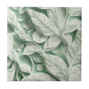 Elegant white green botanical leaf pattern tile