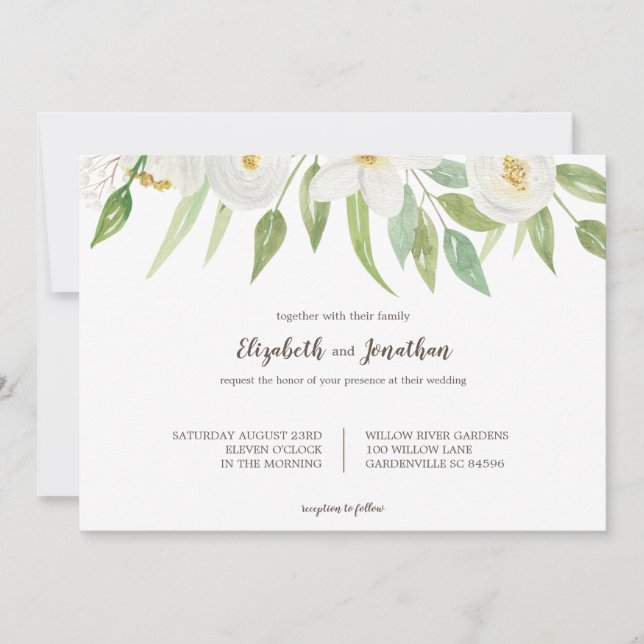 Elegant White & Green Floral Wedding Invitation (Front)