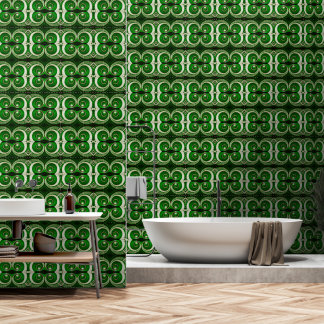 Elegant white green mirrored spiral M-size pattern Wallpaper