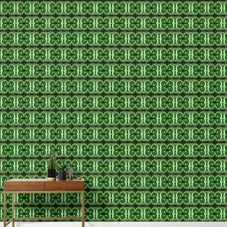 Elegant white green mirrored spiral S-size pattern Wallpaper