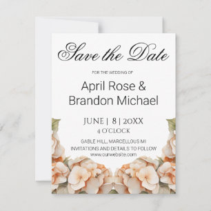 Elegant white green orange boho watercolor floral save the date