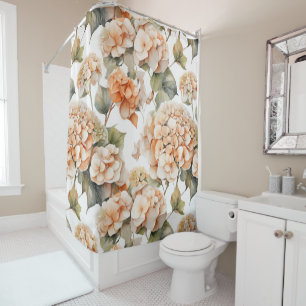 Elegant white green orange boho watercolor floral  shower curtain