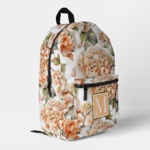 Elegant white green orange floral boho monogram printed backpack