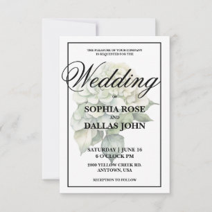 Elegant white green peach watercolor floral invitation