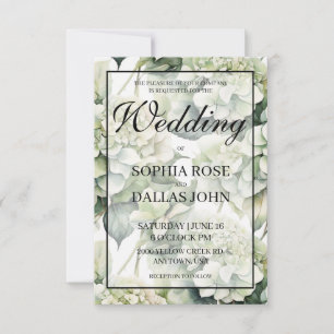 Elegant white green peach watercolor floral invitation