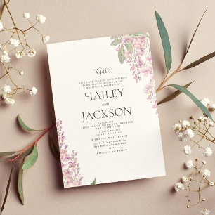 Elegant white green pink hyacinth floral wedding invitation