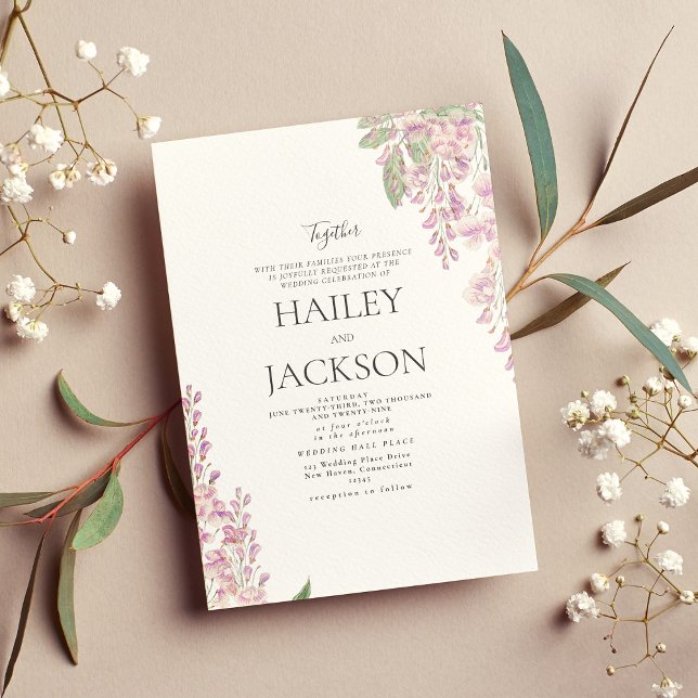 Elegant white green pink hyacinth floral wedding invitation (Elegant white green pink hyacinth floral wedding invitation)