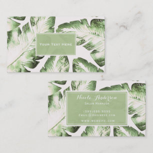 Elegant White Green Tropical Beach Leaves Chic Business Card