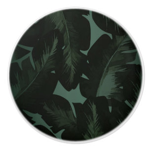 Elegant White Green Tropical Beach Leaves Chic Ceramic Knob
