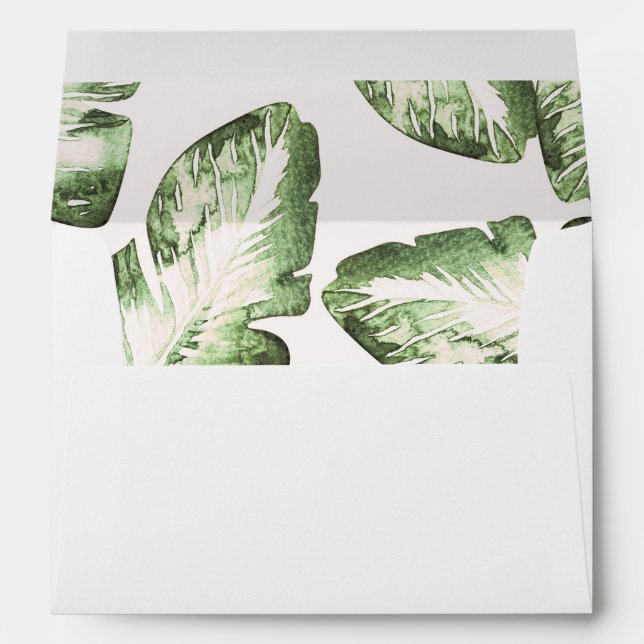 Elegant White Green Tropical Beach Leaves Wedding Envelopes (Back (Bottom))