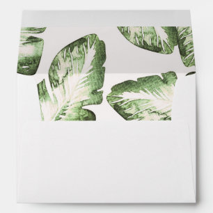 Elegant White Green Tropical Beach Leaves Wedding Envelopes