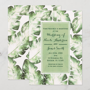 Elegant White Green Tropical Beach Leaves Wedding Invitation