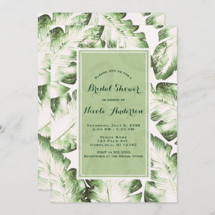 Elegant White Green Tropical Leaves Bridal Shower Invitation