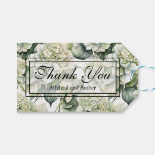 Elegant white green watercolor floral hydrangeas gift tags