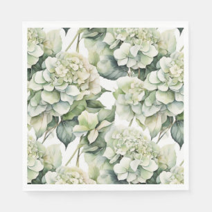 Elegant white green watercolor floral hydrangeas napkin