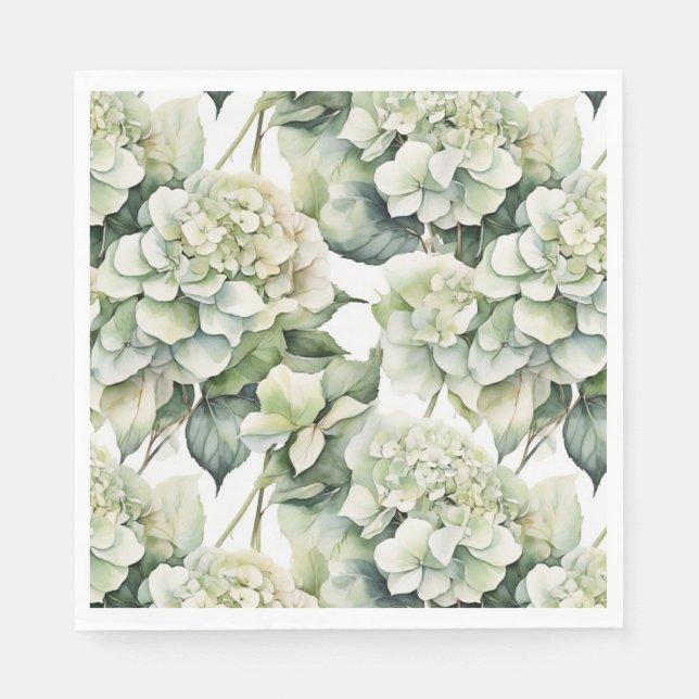 Elegant white green watercolor floral hydrangeas  napkin (Front)