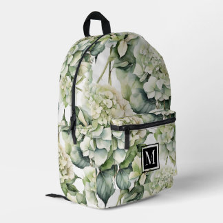Elegant white green watercolor floral hydrangeas printed backpack