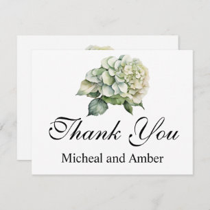 Elegant white green watercolor floral hydrangeas thank you card