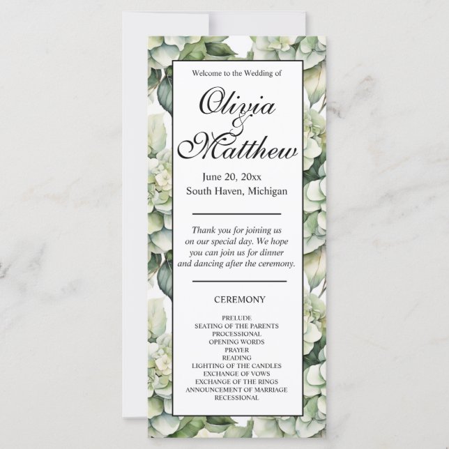 Elegant white green watercolor floral program (Front)