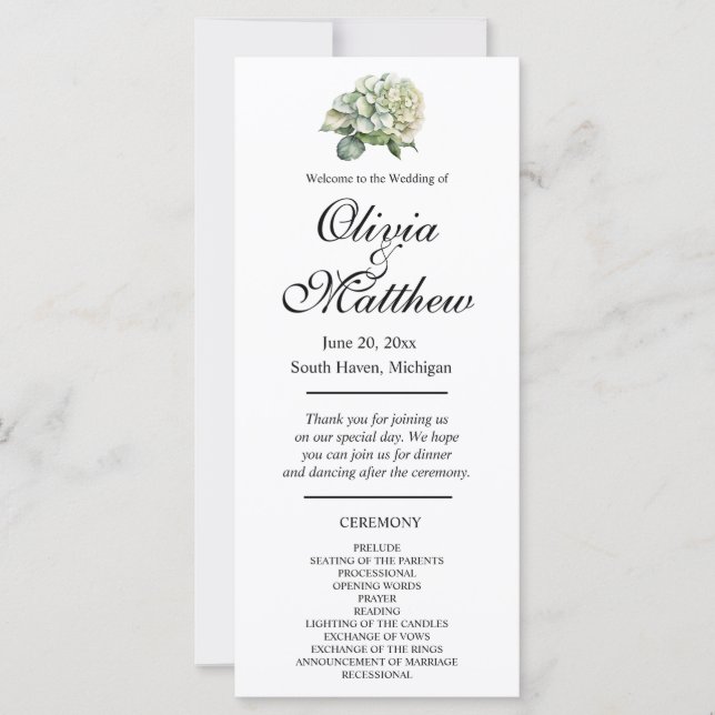 Elegant white green watercolor floral program (Front)