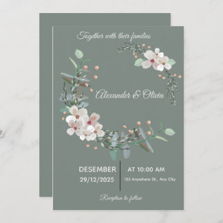 Elegant White & Green Wedding Invitation