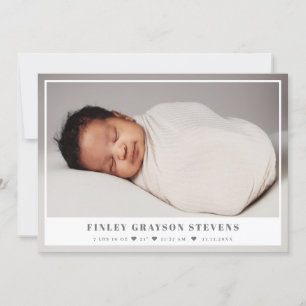 Elegant White Grey Baby Photo Announcement
