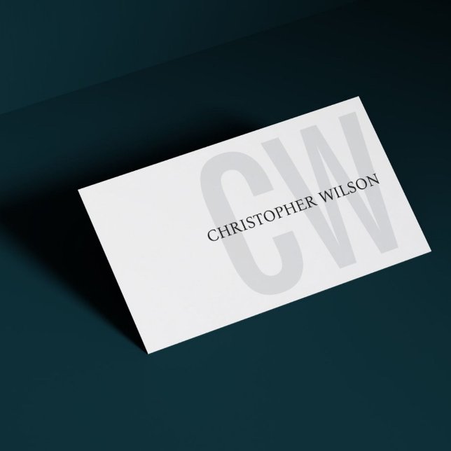 Elegant White Grey Black Bold Monogram Consultant Business Card (Creator Uploaded)