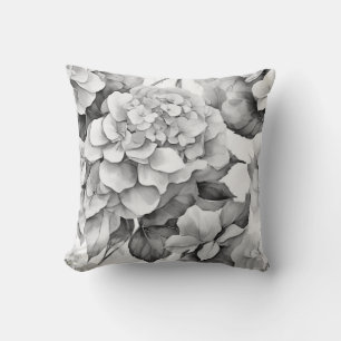 Elegant white grey black floral watercolor  cushion